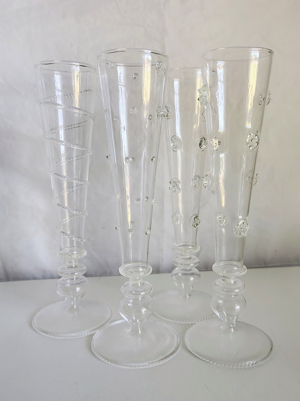 Two's Company Clear Decorative Glass Champagne Flutes - Set of 4
